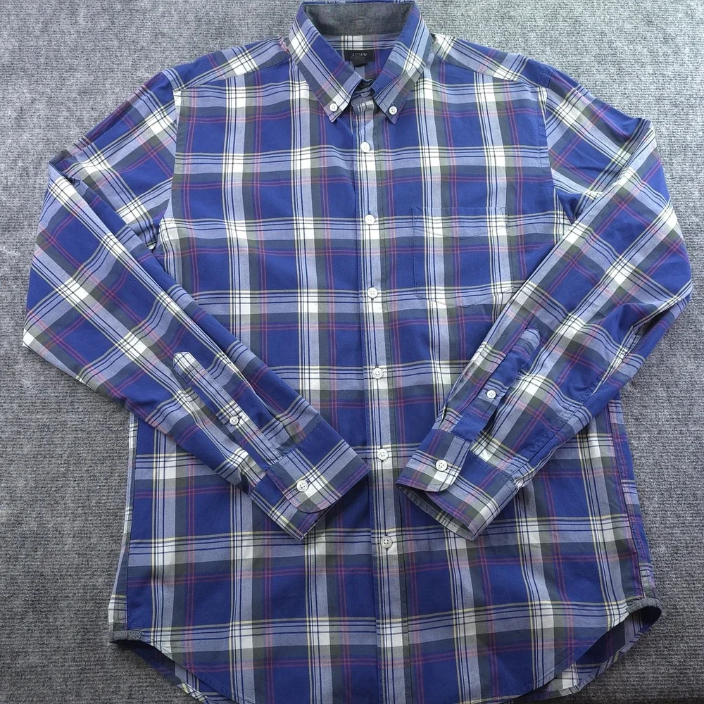 J Crew Tartan Shirt‎ Medium Blue Green Plaid Long Sleeve Button Down